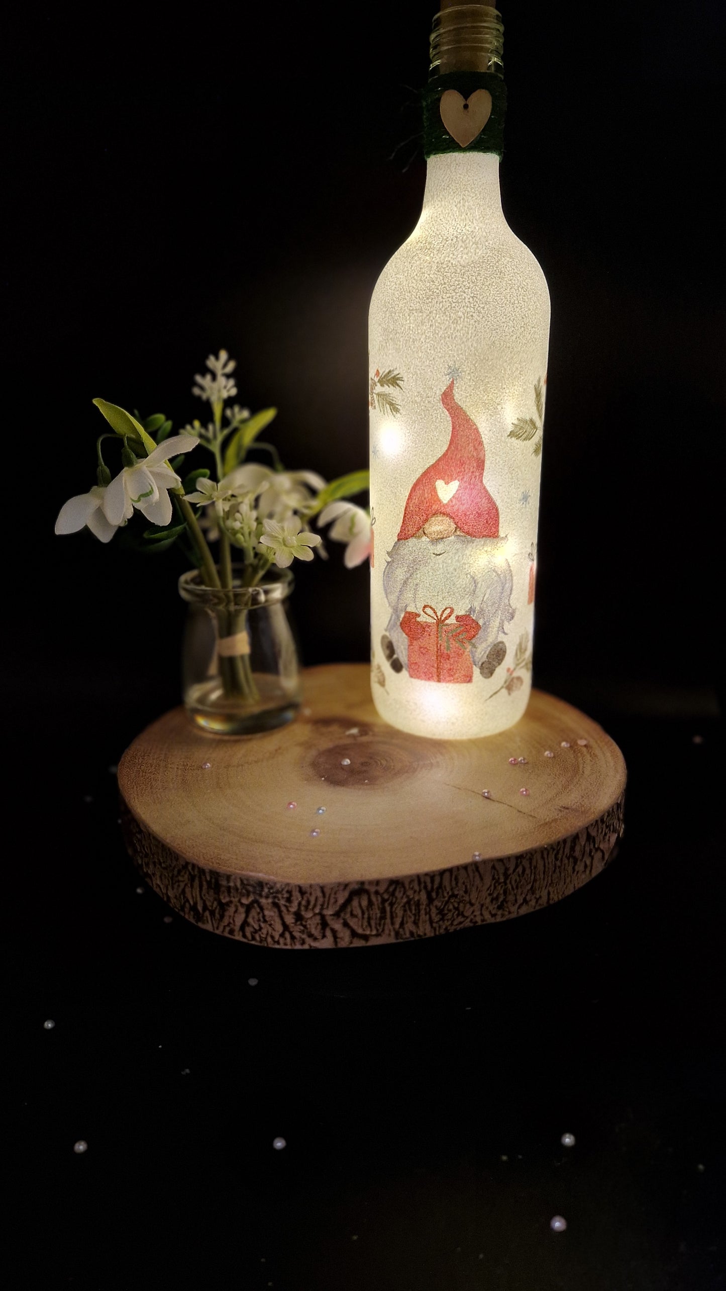 Gnome with Present Christmas Light up Bottle