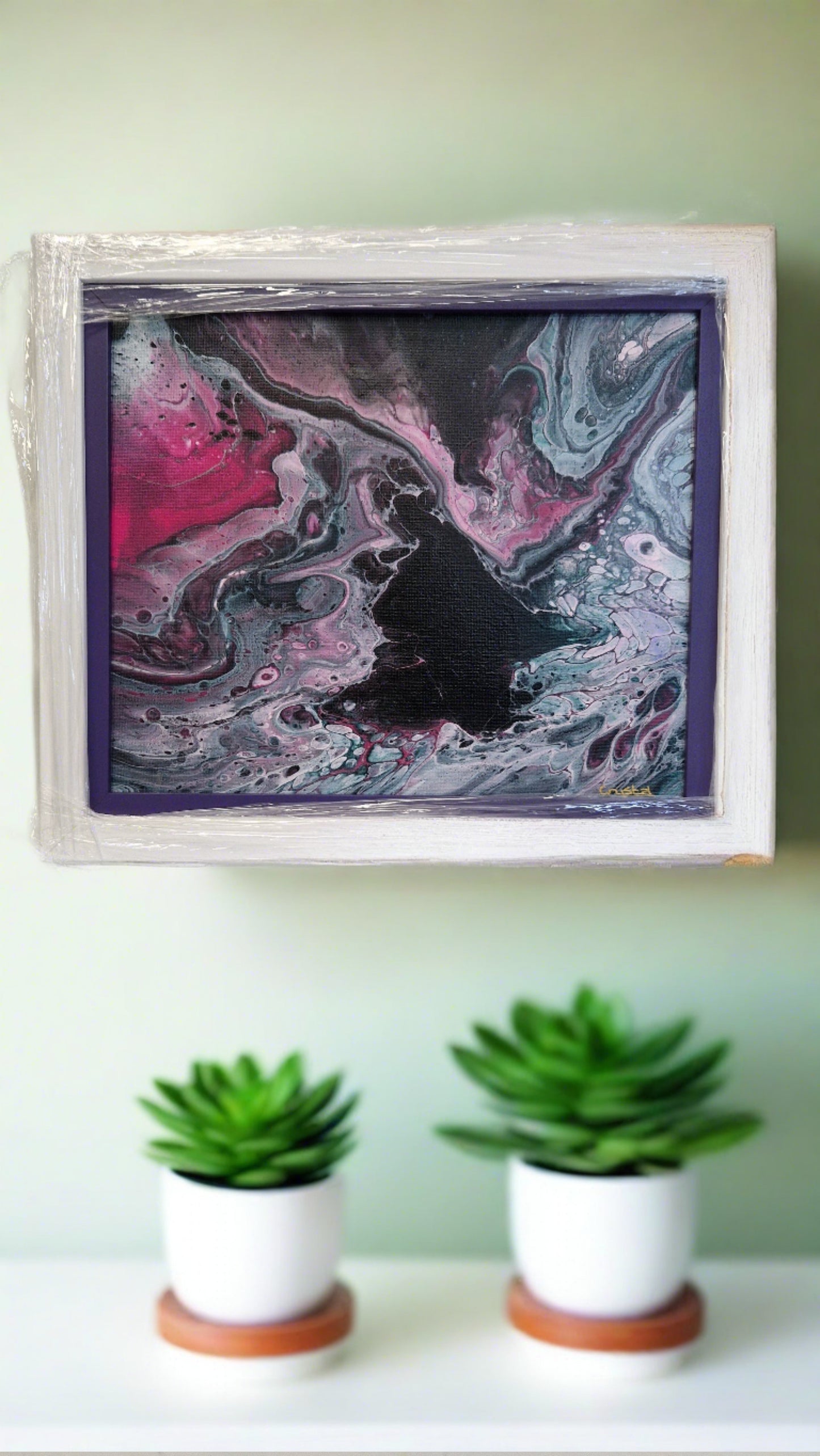Original One of a kind Acrylic Pour Fluid Art Modern Abstract Art, Professionally Framed