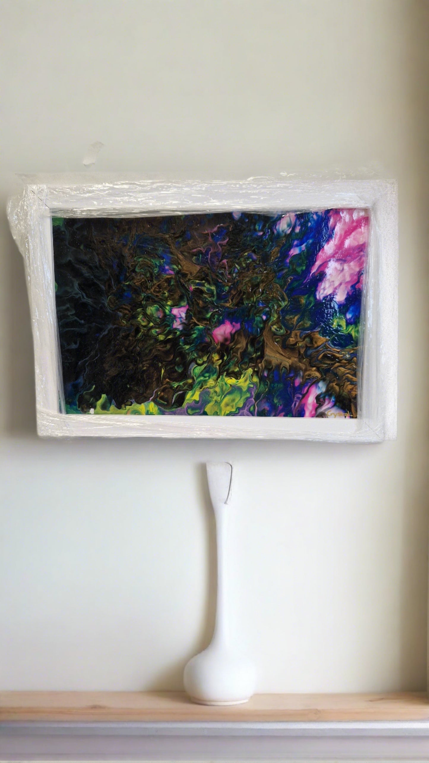 Original One of a kind Acrylic Pour Fluid Art Modern Abstract Art, Professionally Framed
