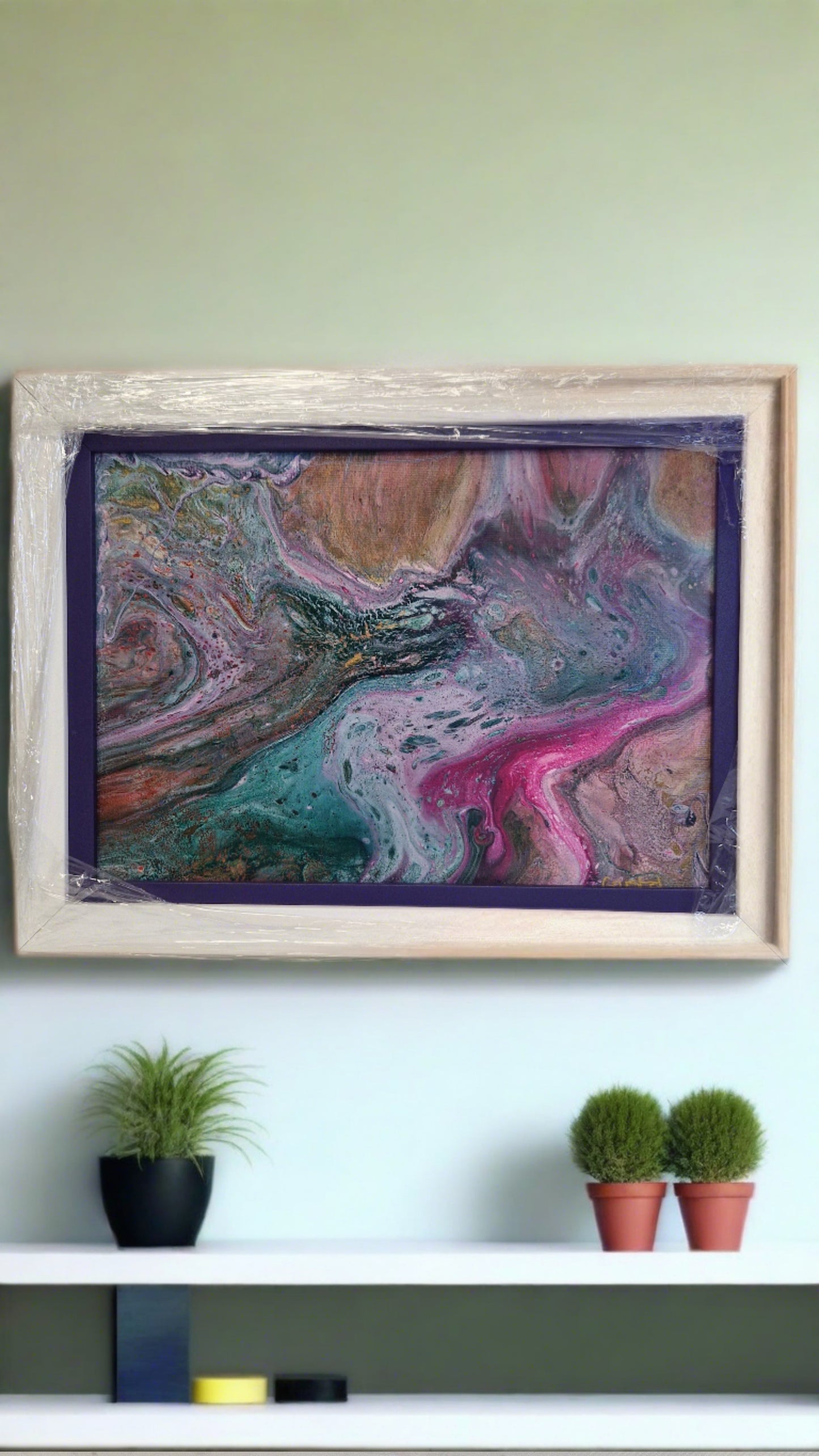 Original One of a kind Acrylic Pour Fluid Art Modern Abstract Art, Professionally Framed