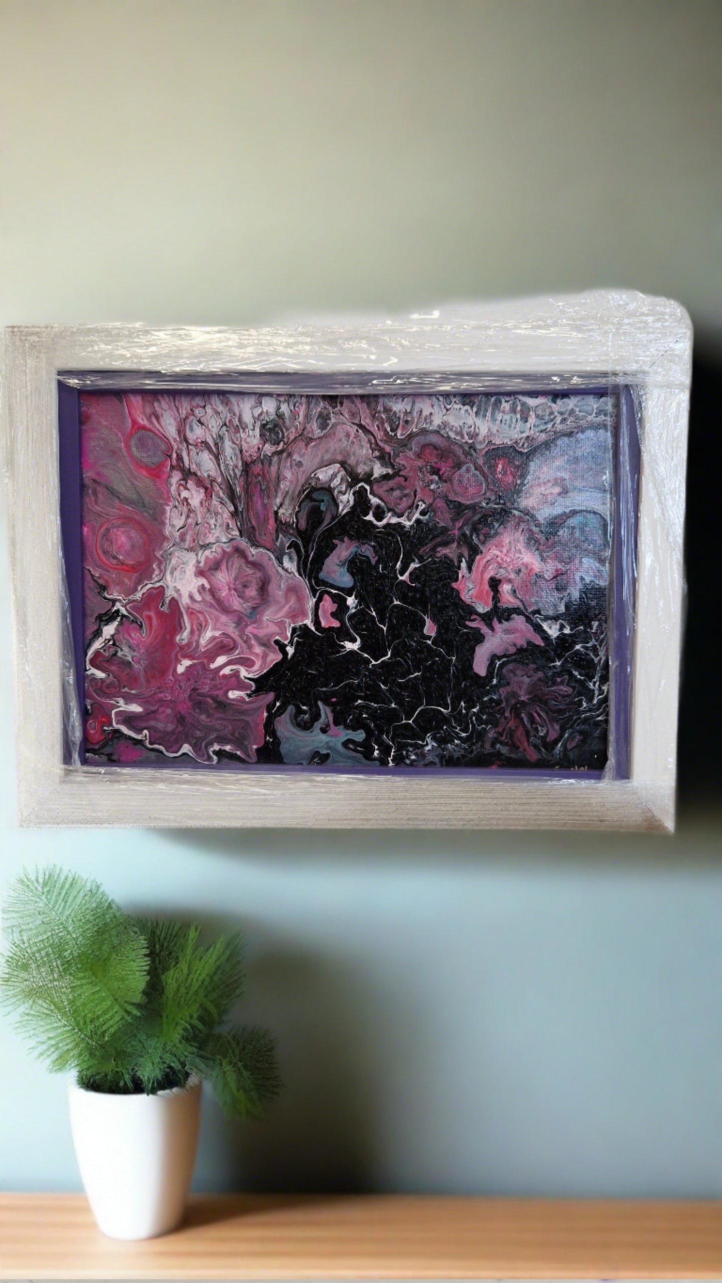 Original One of a kind Acrylic Pour Fluid Art Modern Abstract Art, Professionally Framed