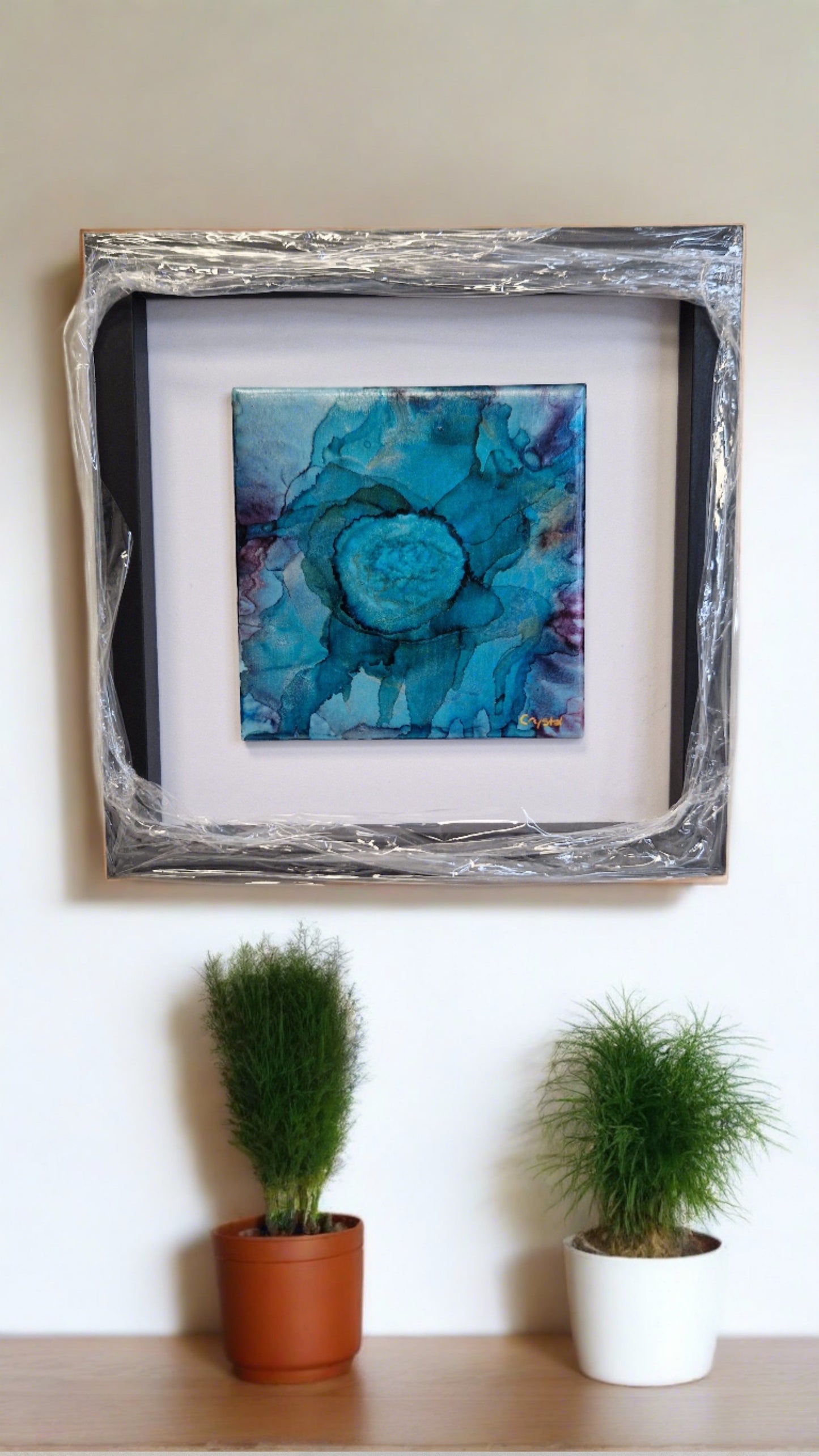 Original One of a Kind Alcohol Ink Fluid Art Modern Abstract Art, Professionally Framed