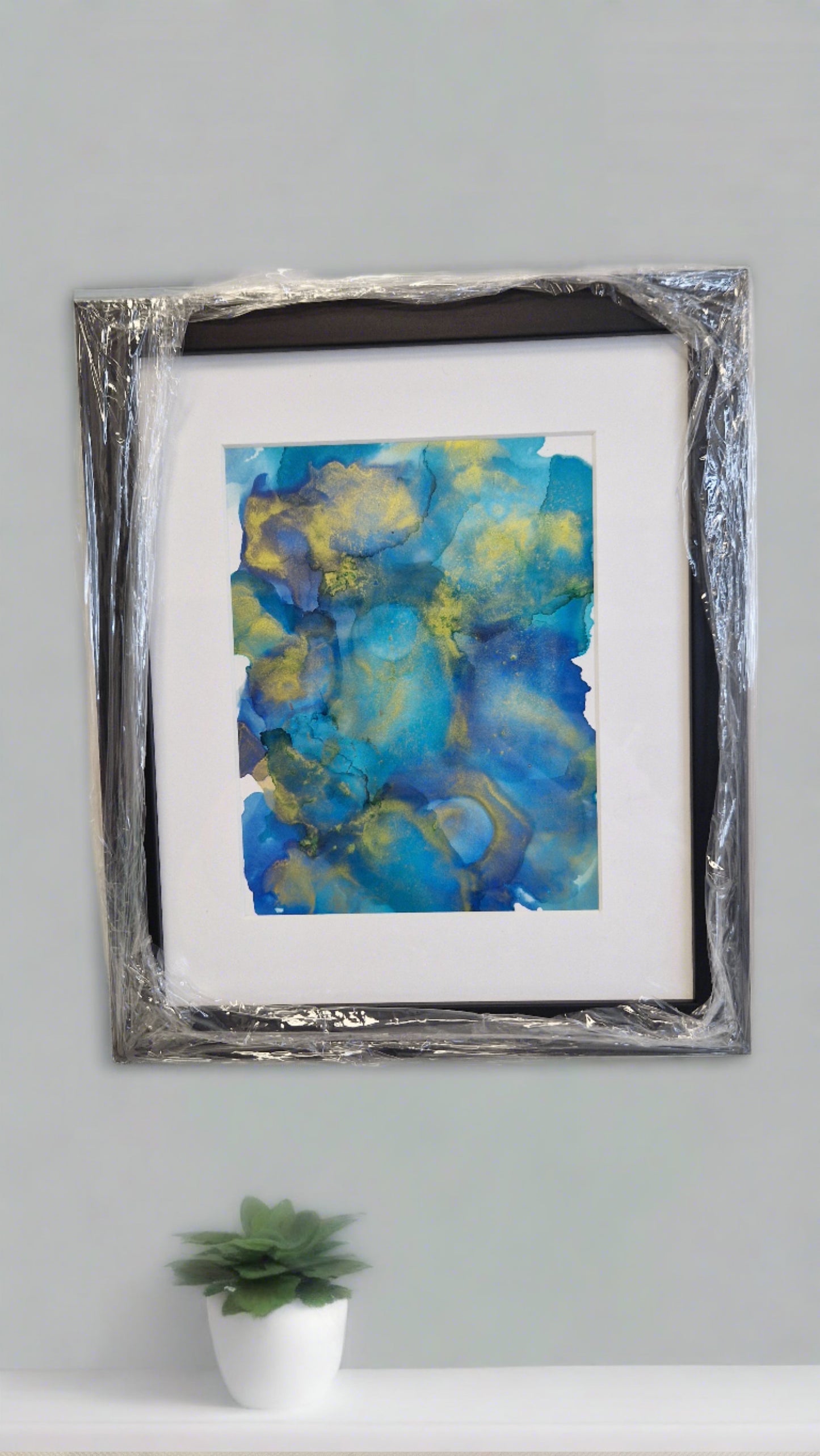 Original One of a Kind Alcohol Ink Fluid Art Modern Abstract Art, Professionally Framed