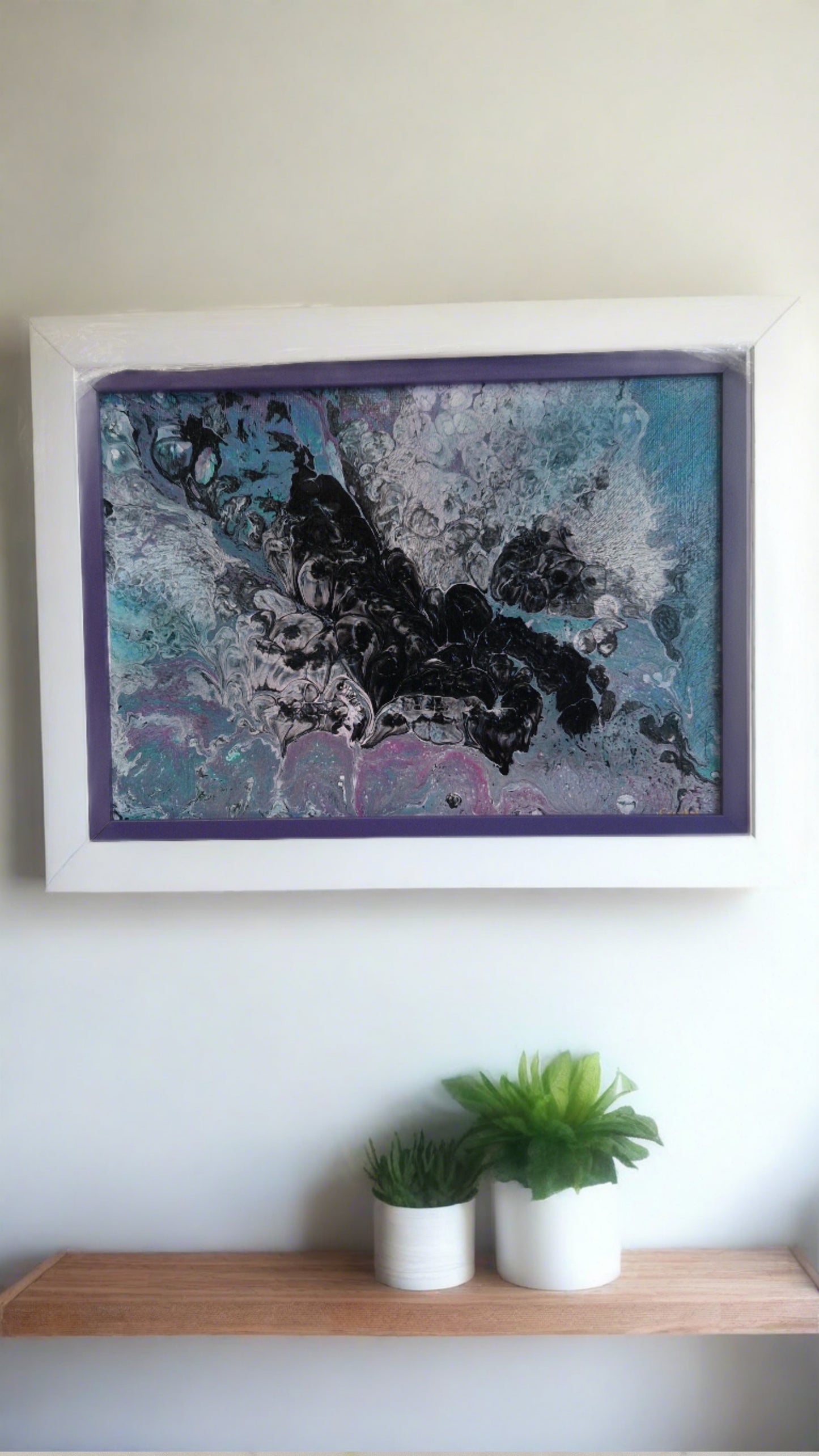 Original One of a kind Acrylic Pour Fluid Art Modern Abstract Art, Professionally Framed