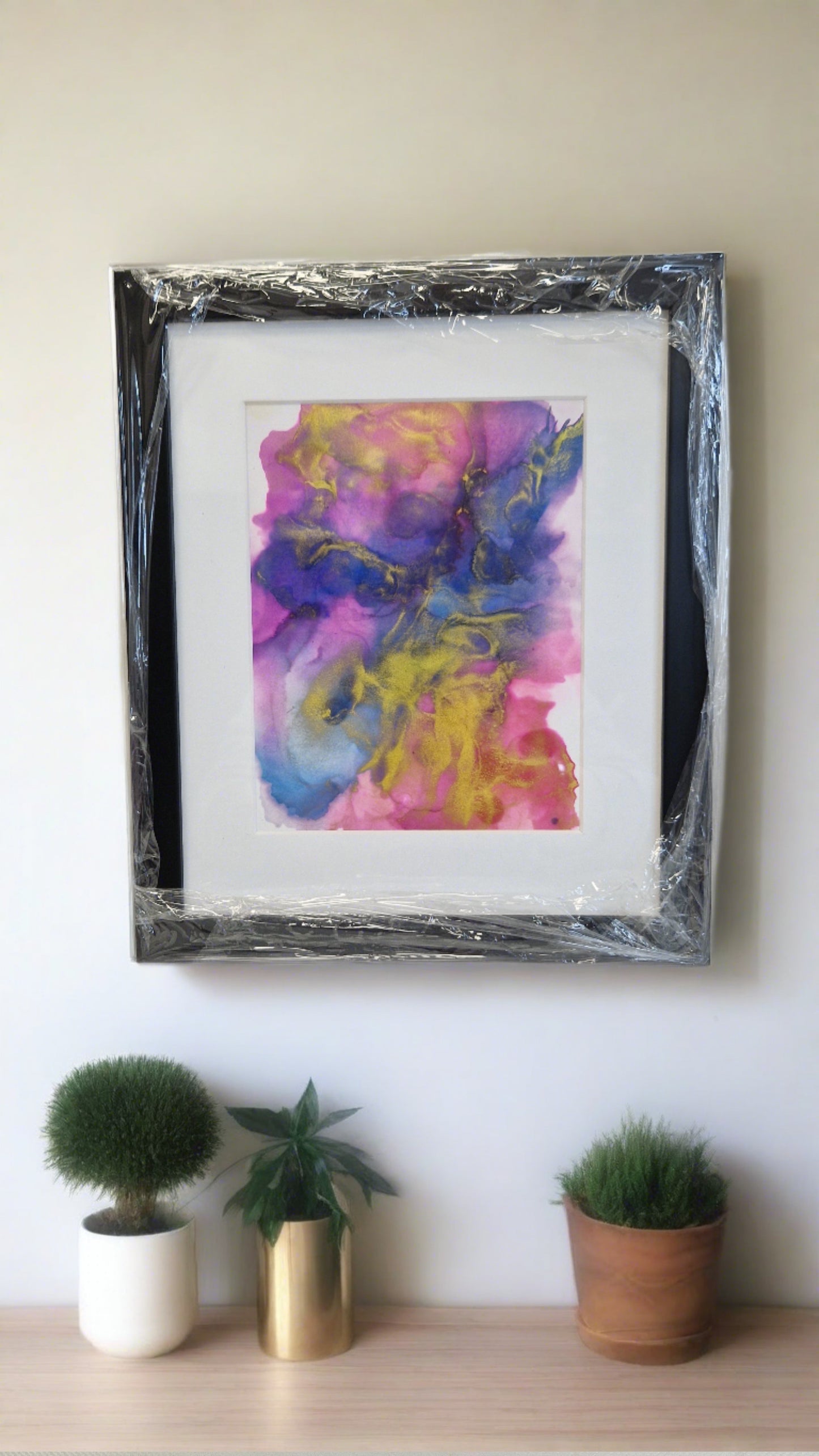 Original One of a Kind Alcohol Ink Fluid Art Modern Abstract Art, Professionally Framed