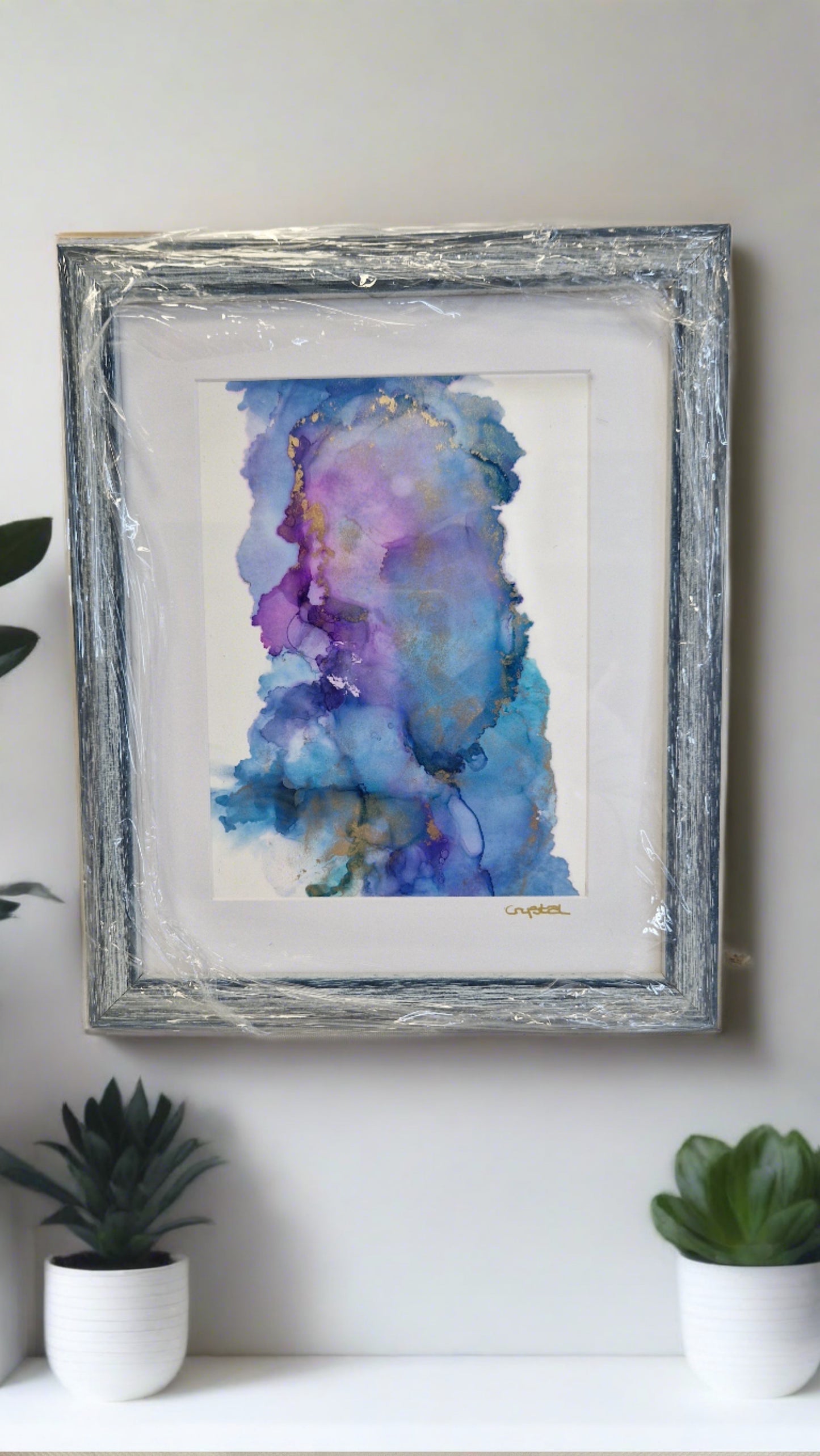 Original One of a Kind Alcohol Ink Fluid Art Modern Abstract Art, Professionally Framed