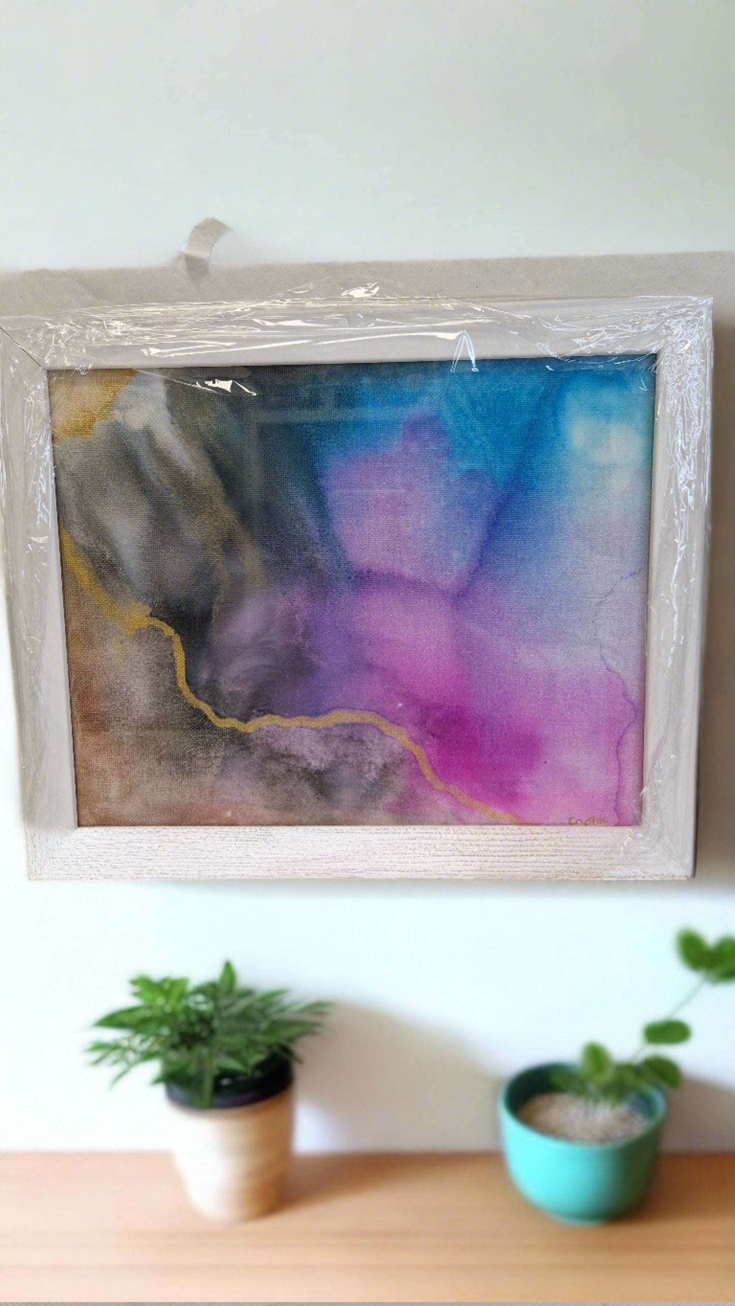 Original One of a Kind "Through the Storm" Alcohol Ink Fluid Art Modern Abstract Art, Professionally Framed