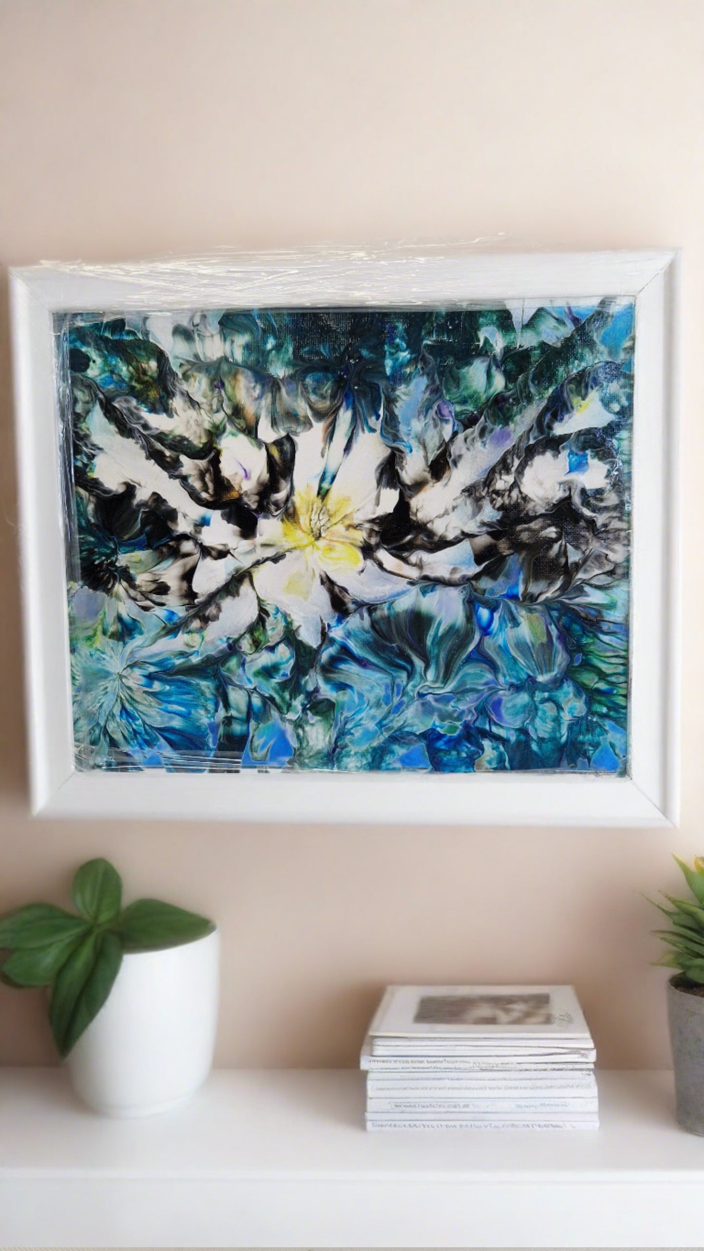 Original One of a kind "Kisses" Acrylic Pour Fluid Art Modern Abstract Art, Professionally Framed