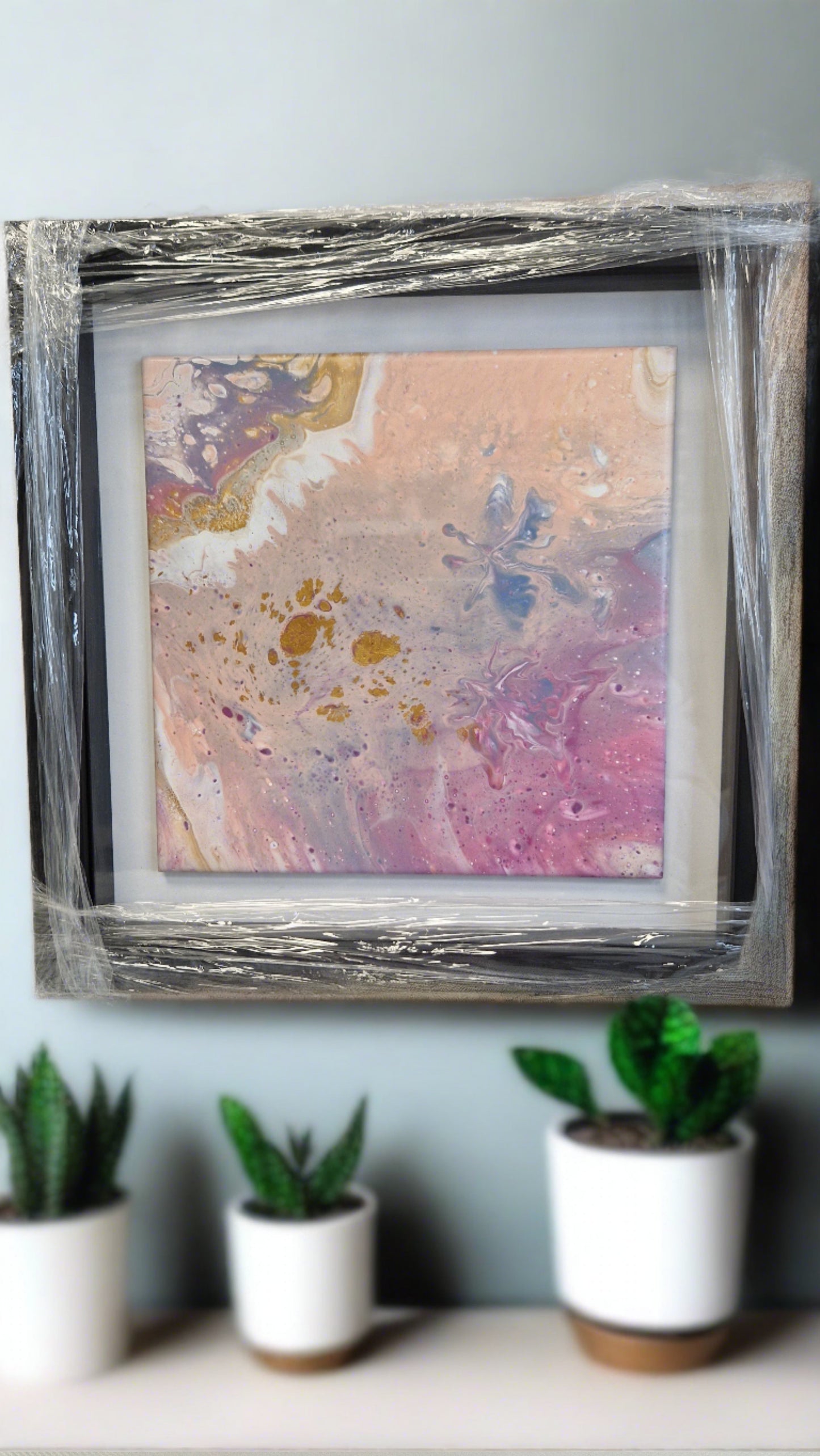 Original One of a Kind Acrylic Pour Fluid Art Modern Abstract Art, Professionally Framed