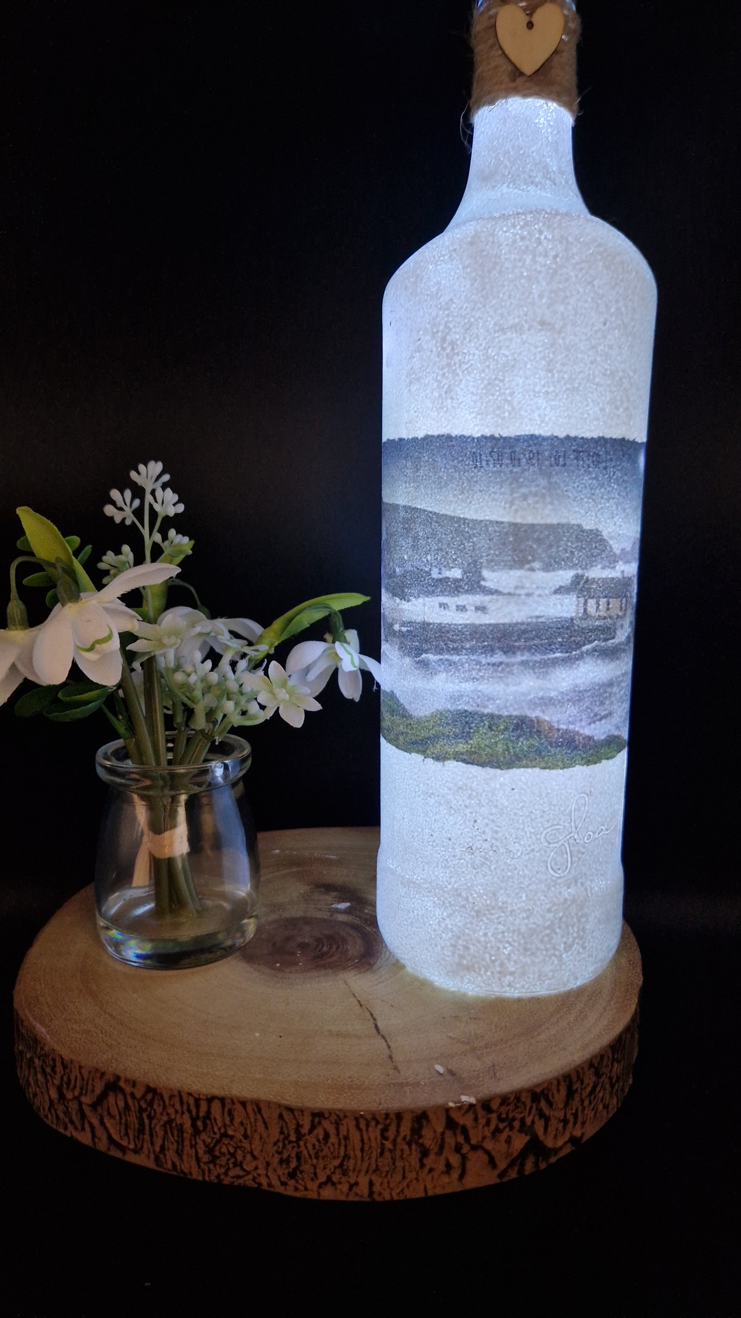 Dark and Stormy Ballintoy Harbour light up bottle