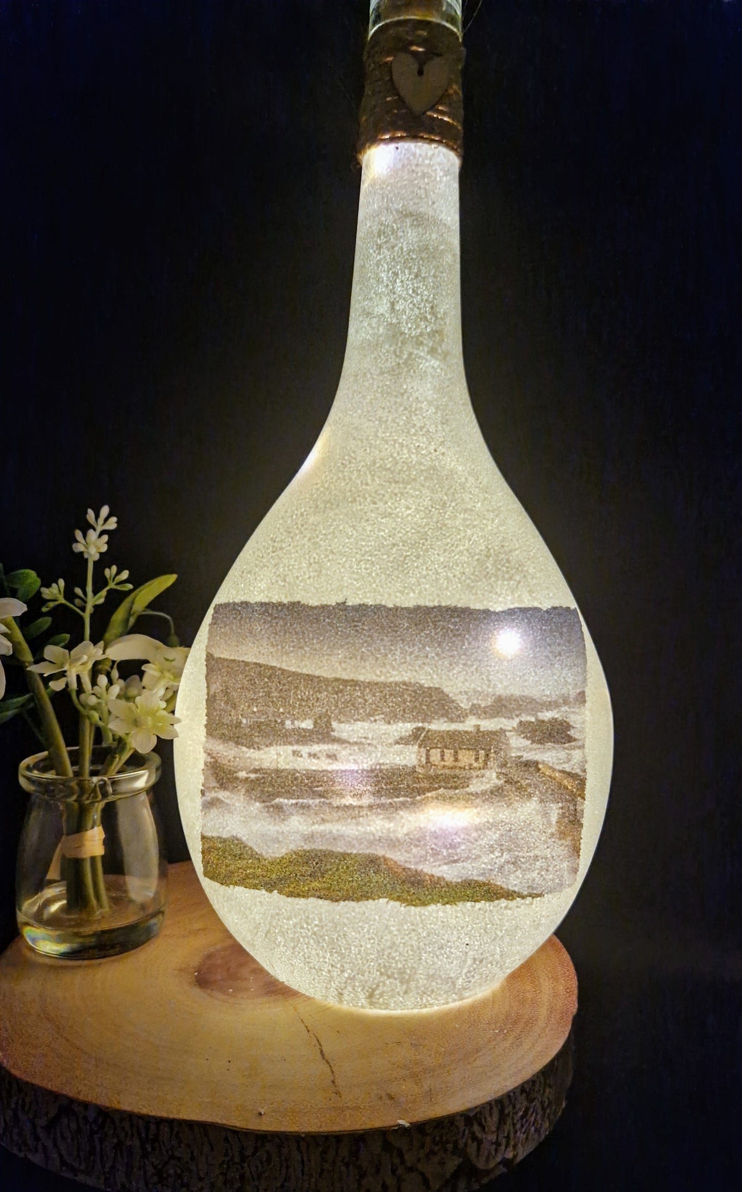 Dark and Stormy Ballintoy Harbour light up bottle