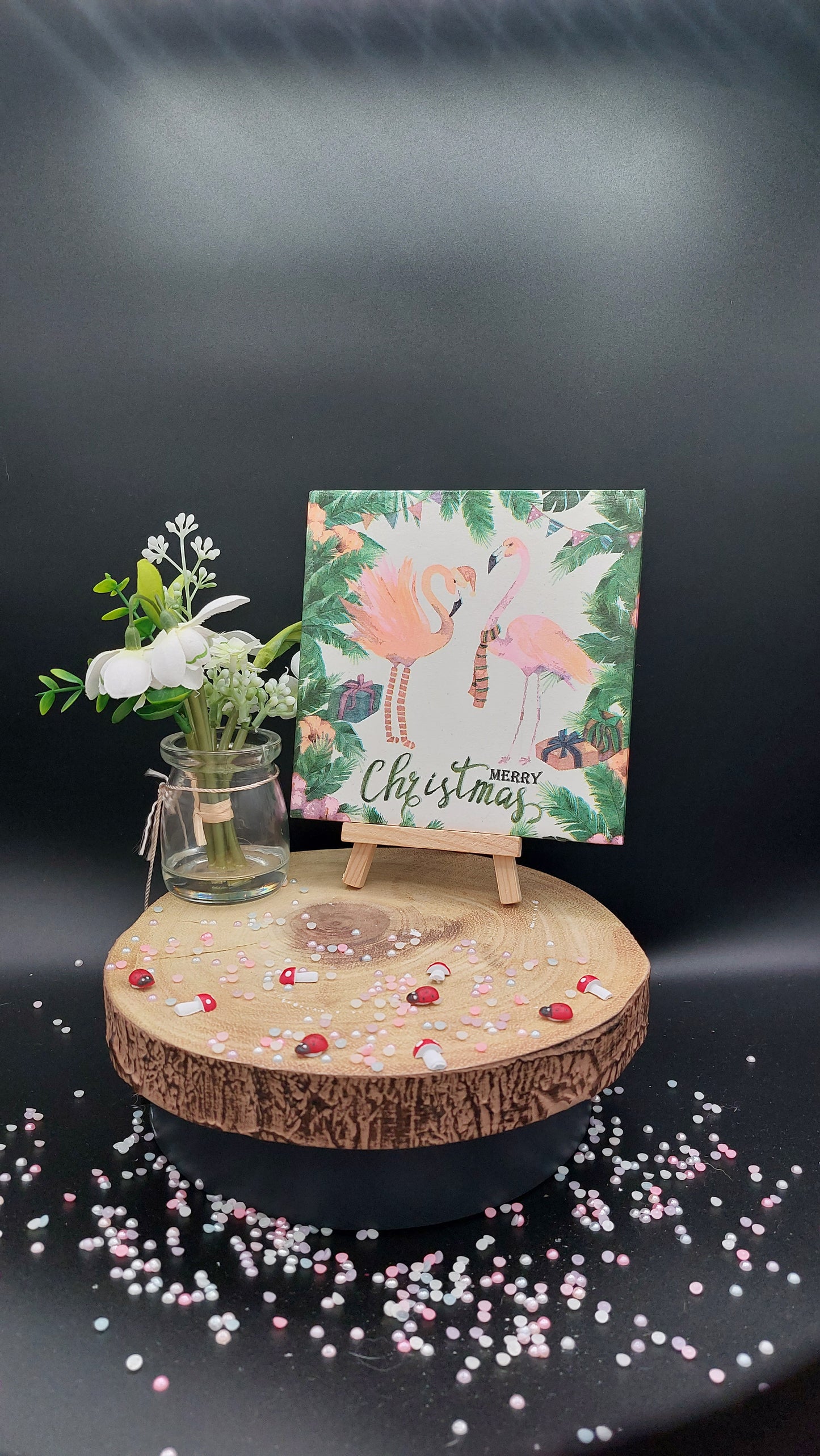 Merry Christmas Flamingo Decorative Tile