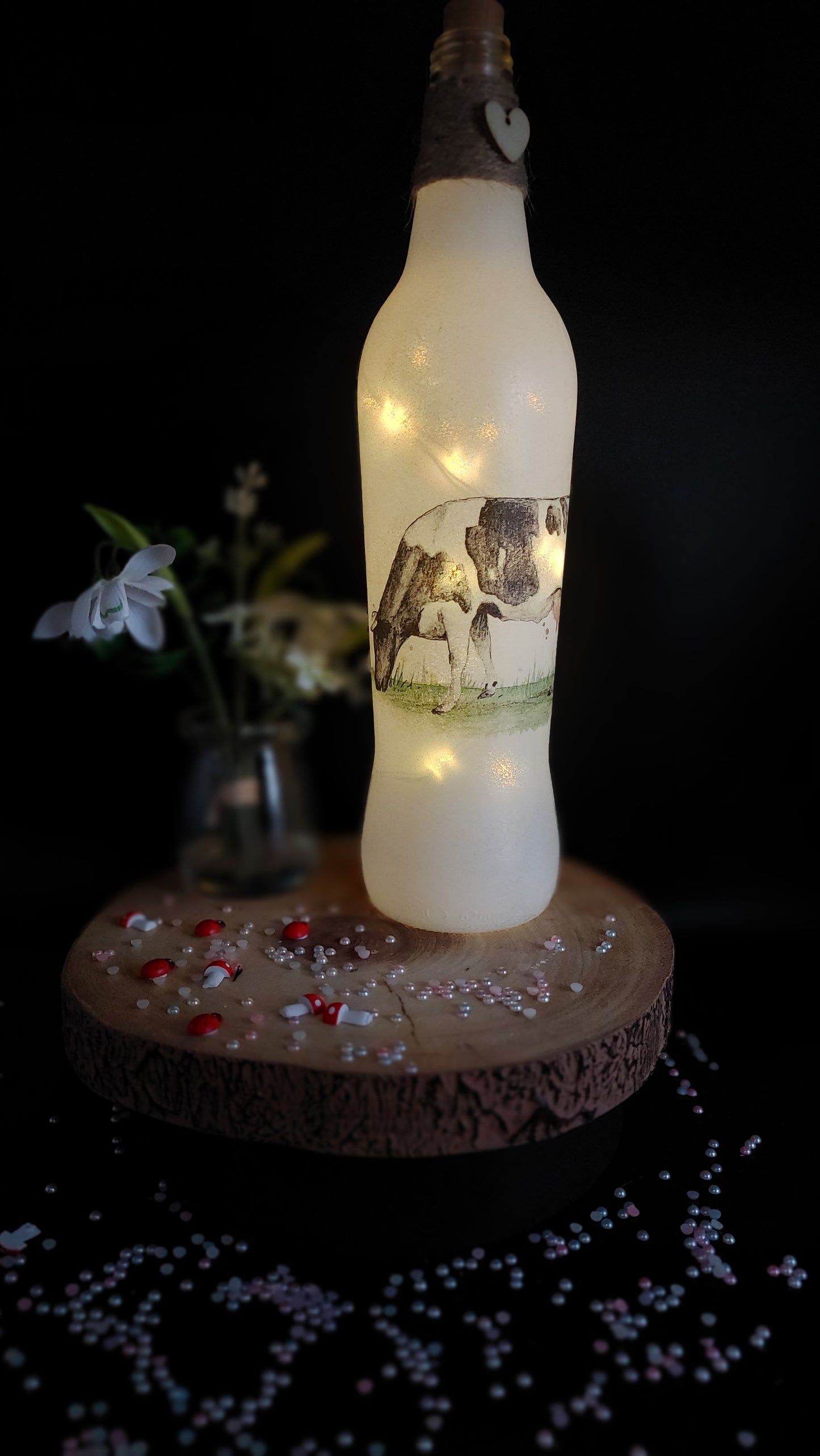 Black and White Standing Cow light up bottle