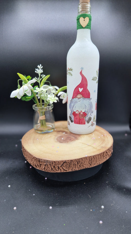 Gnome with Present Christmas Light up Bottle