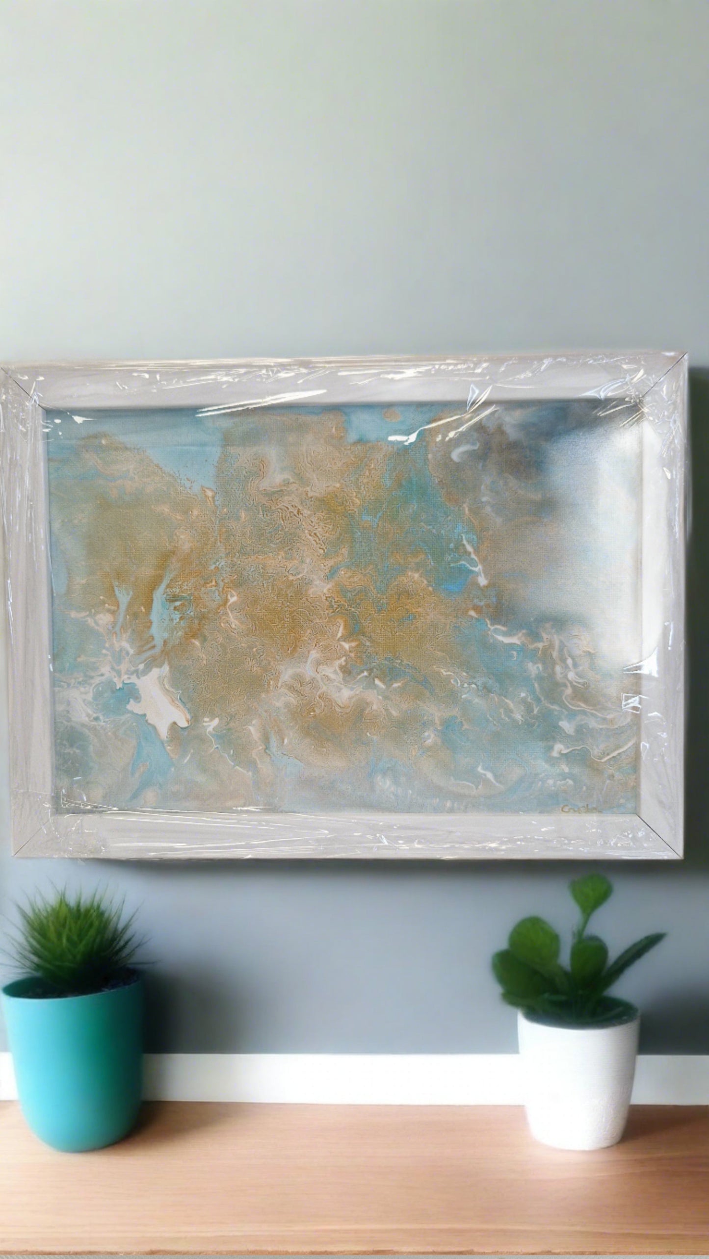 Original One of a kind "Heavenly" Acrylic Pour Fluid Art Modern Abstract Art, Professionally Framed