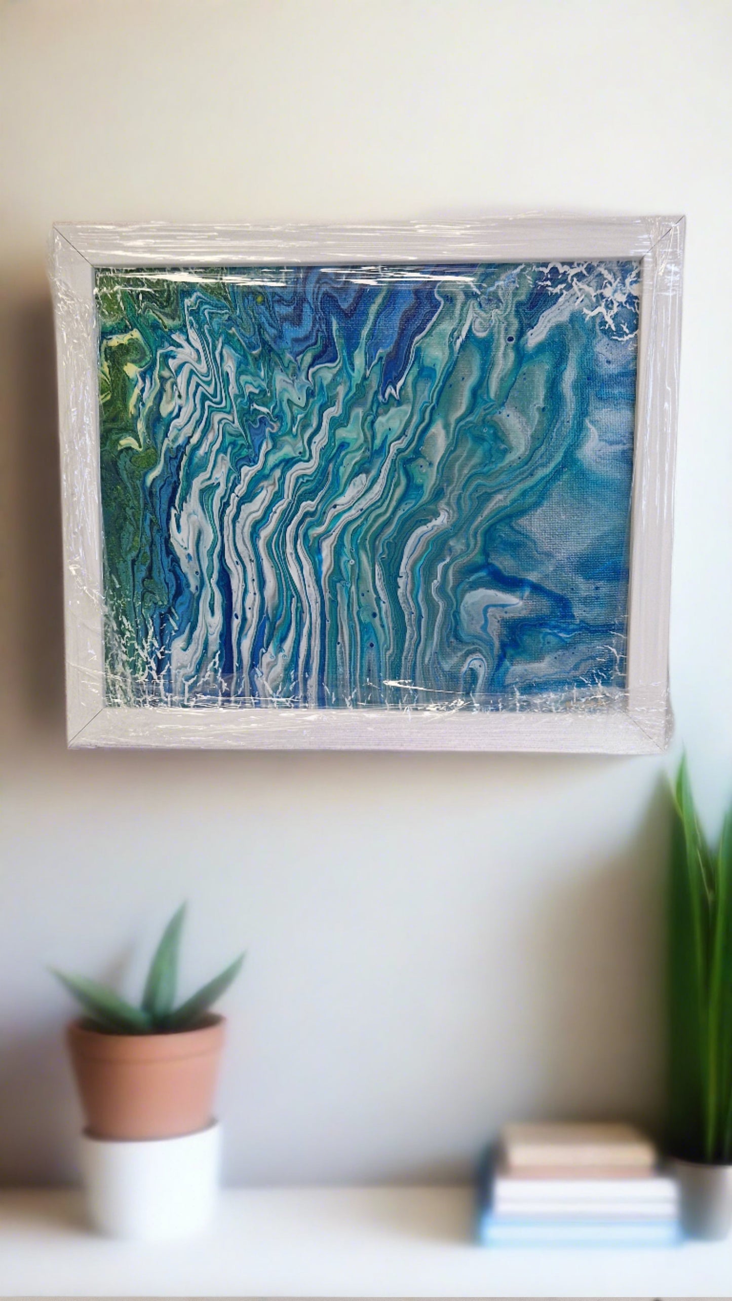 Original One of a kind Acrylic Pour Fluid Art Modern Abstract Art, Professionally Framed