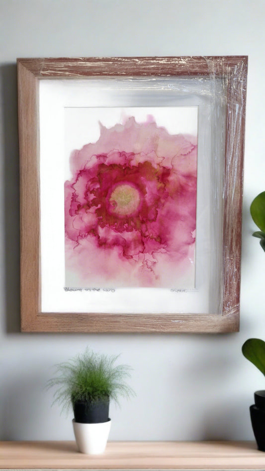Original "Blowing in the Wind" One of a Kind Alcohol Ink Fluid Art Modern Abstract Art, Professionally Framed