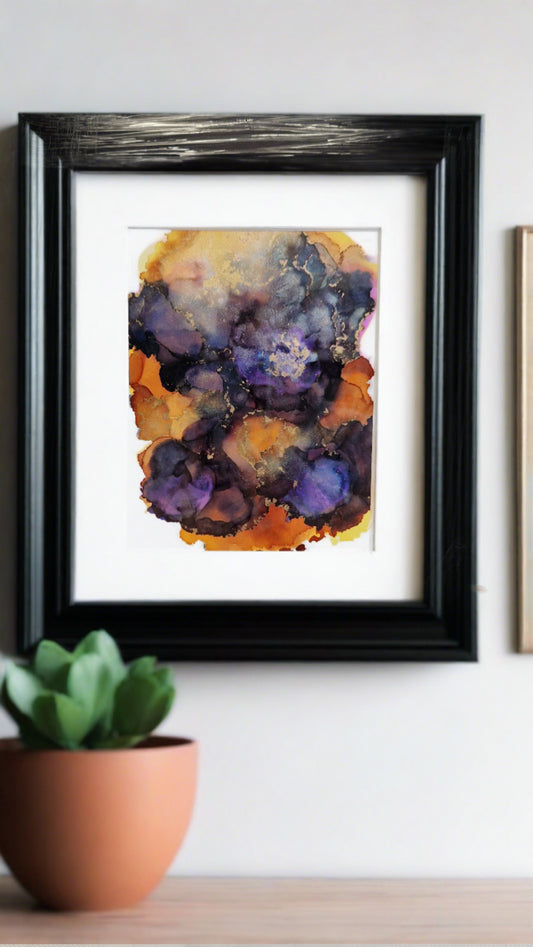 Original One of a Kind Alcohol Ink Fluid Art Modern Abstract Art, Professionally Framed