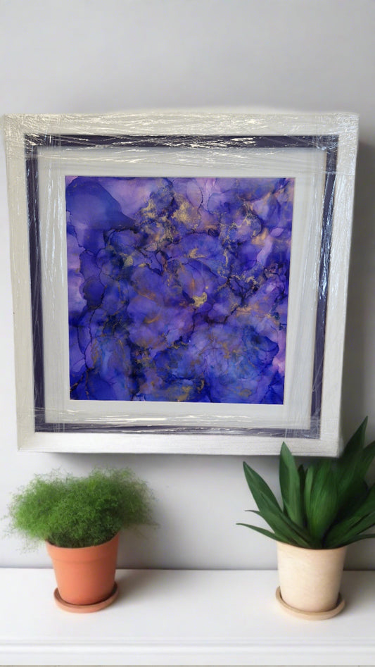 Original "Purple Dream" One of a Kind Alcohol Ink Fluid Art Modern Abstract Art, Professionally Framed