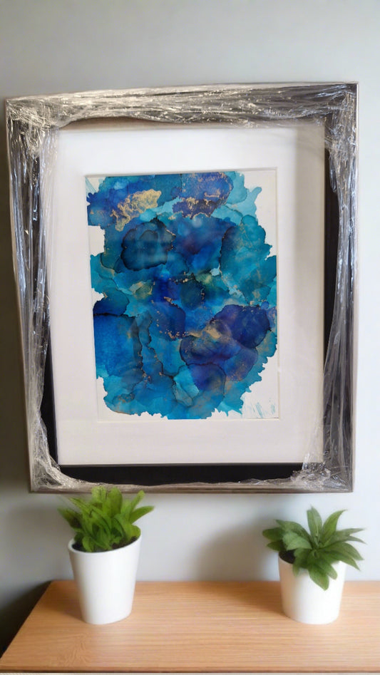 Original One of a Kind Alcohol Ink Fluid Art Modern Abstract Art, Professionally Framed