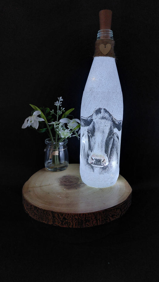 Black and White Cow Face light up bottle